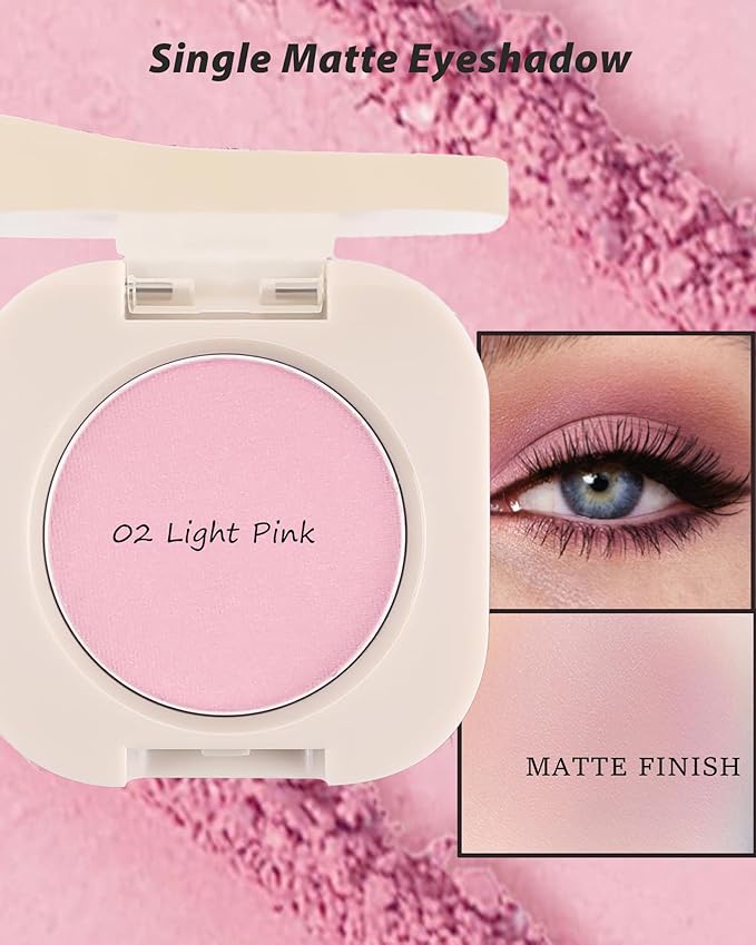Single Matte Eyeshadow,Nude Pink Eye Shadow Palette Primer Base Blusher Makeup,High Pigment Waterproof Pressed Eye Shadows Powder with Smooth Lightweight Blendable Formula for Daily Eye Look-02