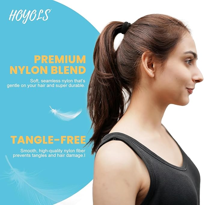 HOYOLS Seamless Hair Ties, Soft Cloth Fabric Black Bands, Large Ponytail Holder for Scrunchies Headbands Accessories for Women Girl 100 Pcs 1.6 Inch