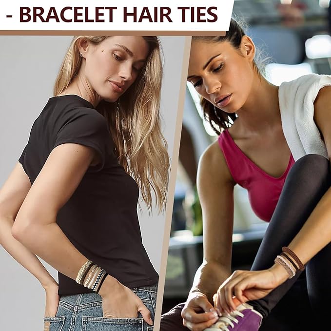 Pony tails hair ties for thick or thin hair, no damage,black,white strong bands for women or girl, Boho 40pcs,elastics hairtyes hair tie bracelets for Mother's Day,Valentine's Day,Christmas gifts.