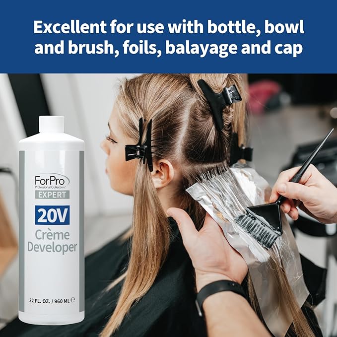 ForPro Expert 20 Volume Crème Developer for Hair Lightening, Gray Coverage & Color Deposit with Standard Lift, 32 Fl Oz