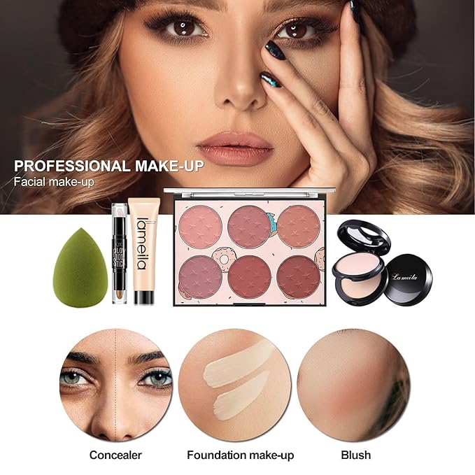 MISS ROSE M All In One Makeup Kit, Makeup Kit for Women Full Kit,Multipurpose Women's Cosmetics Set,Beginners and Professionals Alike,Easy to Carry(DLS-Black)