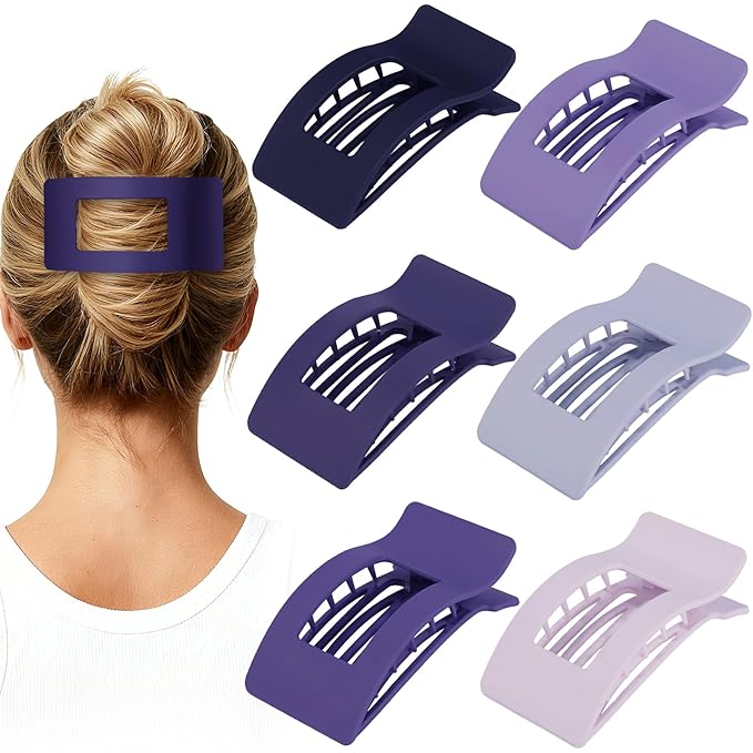 French Flat Hair Clips for Women 6pcs Hair Claw Clips for Thick or Thin Hair Matte Claw Clips for Girls Barrettes Non-Slip Strong Hold Hair Accessories for Women (Purple)