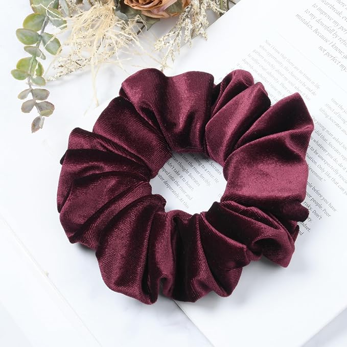 CEELGON Burgundy Big Velvet Scrunchie 6.5 Inches Jumbo Scrunchies Hair Ties Oversized Ponytail Holder for Thick Curly Hair Extra Large Hair Accessories for Women (Burgundy)
