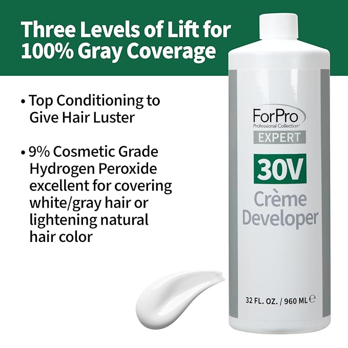 ForPro Expert 30 Volume Crème Developer for Hair Lightening, Gray Coverage & Color Deposit with Extra Lift, 32 Fl Oz