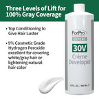 ForPro Expert 30 Volume Crème Developer for Hair Lightening, Gray Coverage & Color Deposit with Extra Lift, 32 Fl Oz