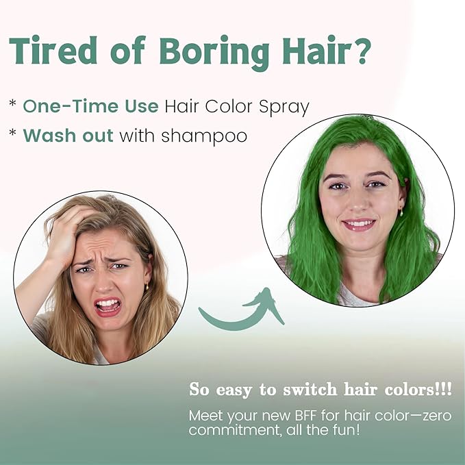 Green Hair Spray Temporary, Hair Color Spray 1-Day Hair Dye Colored for Kids Women Men Joker, Hair Wax Color Washable, Hair Paint Halloween Fast-Drying 4.06 Fl Oz