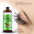 Natural Riches Organic Castor Oil - Cold Pressed, USDA Certified for Dry Skin, Hair Loss, Dandruff, Hair Growth, and Thicker Eyelashes & Eyebrows - 32 fl. oz.