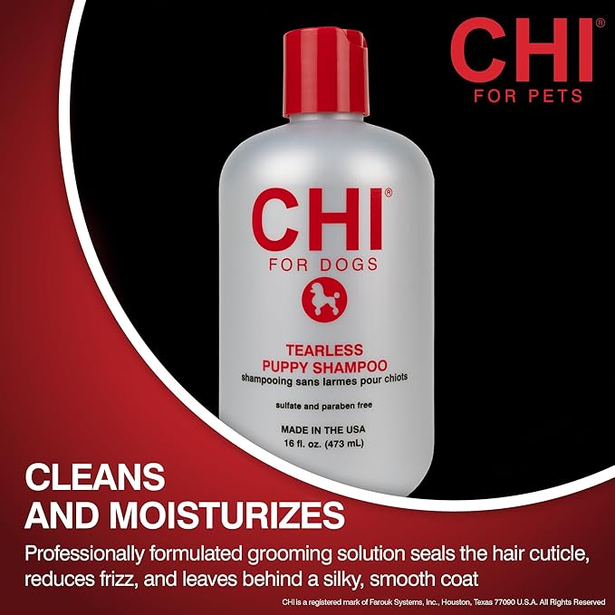 CHI for Dogs Tearless Puppy Shampoo - Gentle Dog Wash for Young Coats - Best Mild Formula for Puppies - Sulfate and Paraben Free - pH Balanced - Made in USA, 16 Fl Oz