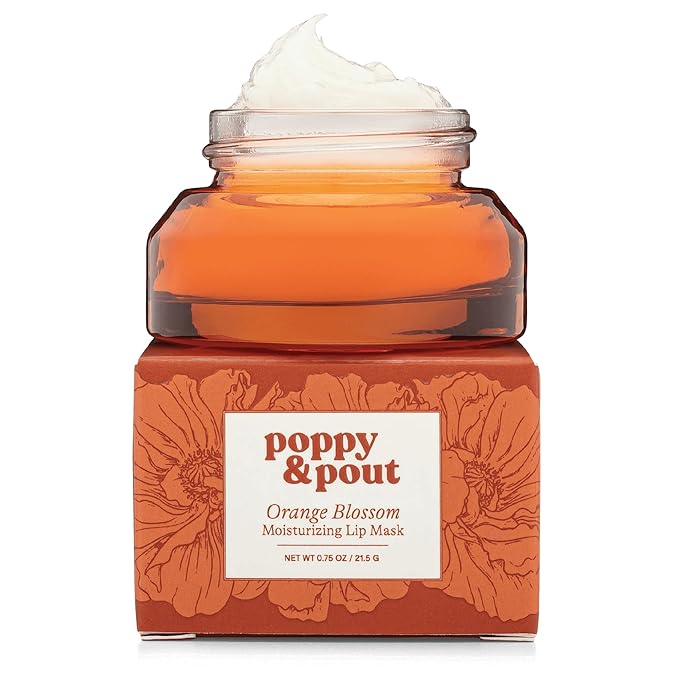 Poppy & Pout Orange Blossom Overnight Lip Mask – Nourishing Lip Moisturizer with Shea Butter & Beeswax – Cruelty Free, Recyclable Glass Jar (0.65 oz)