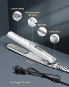 Wavytalk 0.7 Inch Ceramic Mini Hair Straightener - Small Flat Irons for Short Hair, Curls Bangs, Travel Friendly (White)