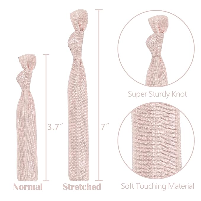 MEEDEE Rose Gold Hair Ties for Women - No Crease Soft Knotted Ribbon Ties, Damage-Free for Ponytails, Yoga, and Bracelets (100 Pack)