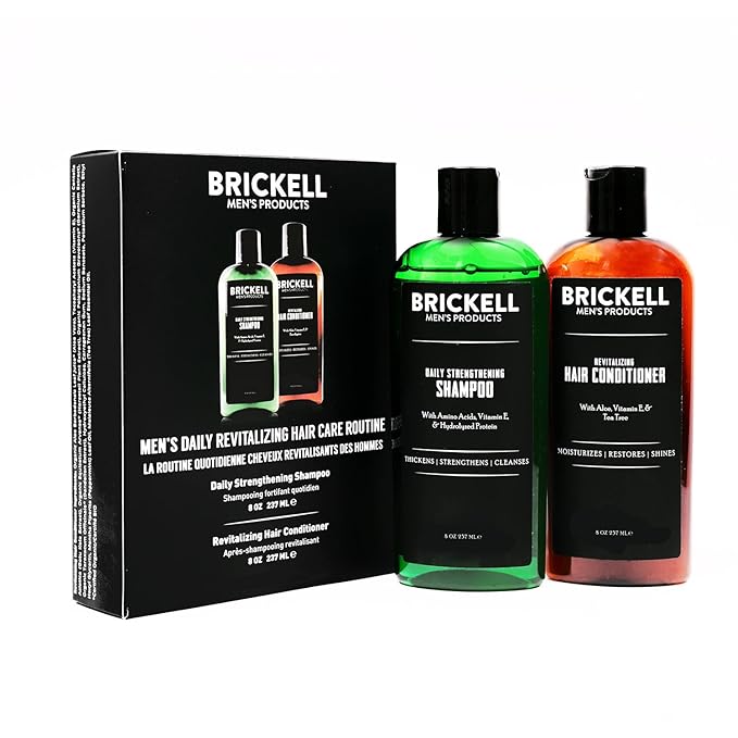 Brickell Men's Daily Revitalizing Hair Care Routine, Shampoo and Conditioner Set For Men, Mint and Tea Tree Oil Shampoo, Strength and Volume Enhancing Conditioner, Natural and Organic, Gift Set