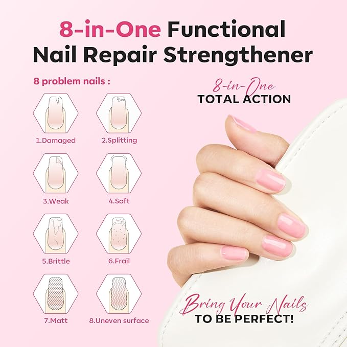 modelones Nail Strengthener Sheer Pink Nail Polish Nail Hardener Extra Strong and Growth Natural Nail Ridge Filler Nail Strengthener for Damaged Nails Repair Gifts for Women 15ml