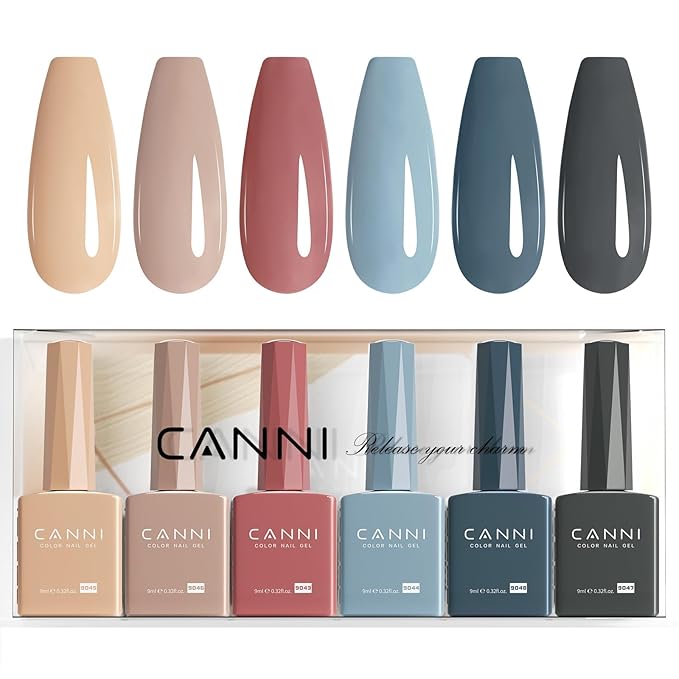 CANNI 6 Colors 9 ML Hema-Free Brown Gel Nail Polish Set, Fall Light Brown Nude Blue Gel Polish Kit, Soak Off LED Nail Gel Manicure Kit DIY at Home Salon Gifts