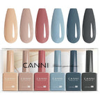 CANNI 6 Colors 9 ML Hema-Free Brown Gel Nail Polish Set, Fall Light Brown Nude Blue Gel Polish Kit, Soak Off LED Nail Gel Manicure Kit DIY at Home Salon Gifts