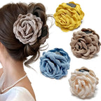 4pcs Handmade Fabric Rose Flower Hair Claw Clip for Women Girls, 3.94" Large Boho Hawaiian Floral Hairpins Barrettes for Thick Thin Hair Styling Accessories (Yellow Brown)