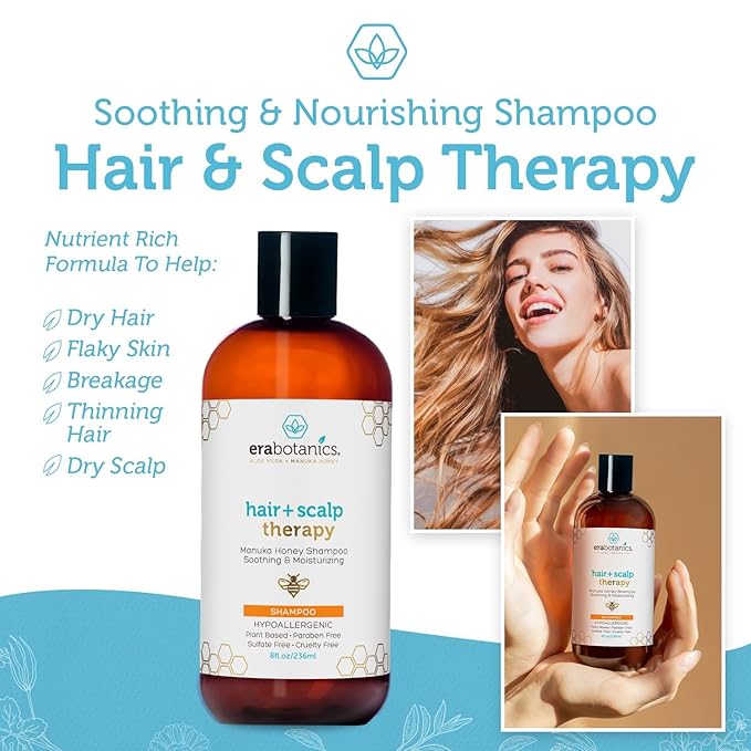 Era Organics Manuka Honey Dry Scalp Shampoo - Sulfate Free, Soothing and Moisturizing for Damaged Hair - Family Friendly for Women or Men