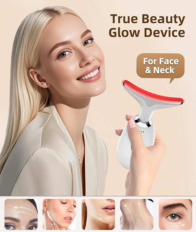 7 Color Face and Neck Massager Light Therapy, Red Light Based Facial Massager for Skin Care, Smoothing, Firming (White)