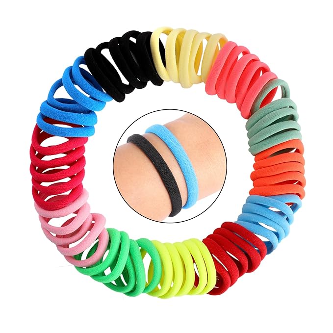 120PCS DWKFEOQ Black Hair Ties for Women Girls, Elastic Ponytail Holders, Cotton Seamless Hair Bands, No Damage for Thick Hair, 1.8 Inch in Diameter (Black)