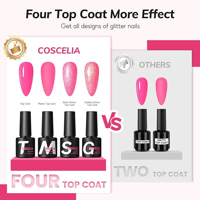 COSCELIA 73pc Gel Nail Polish Kit with U V light, 60 Bottles Gel Nail Polish and Soak off Top Base Coat Fall Colors Enchantment Collection Glitter Nail Rhinestones Gel Manicure Starter Kit DIY Gifts