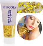 MEICOLY Gold Body Glitter,Yellow Face Glitter,Music Festival Outfits for Women,Hair Glitter Kids Halloween Makeup,Sparkle Face Body Glitter for Country Singer Concert,Mardi Gras Accessories