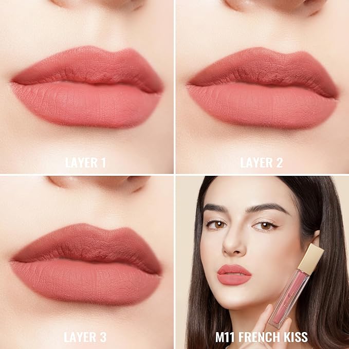 Oulac Matte Liquid Pink Nude Lipstick for Women, Long Lasting Lipstick Waterproof Lip Stain, No Transfer, Creamy High Pigmented Formula with Rose Oil, Vegan & Cruelty-Free, Coral Pink M11