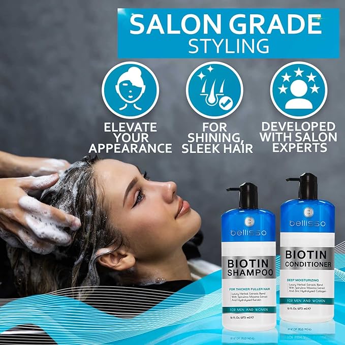 Biotin Shampoo and Conditioner Set - Sulfate and Paraben Free Treatment for Men and Women - Hair Thickening Volumizing Products to Help Boost Thinning Hair with Added Keratin