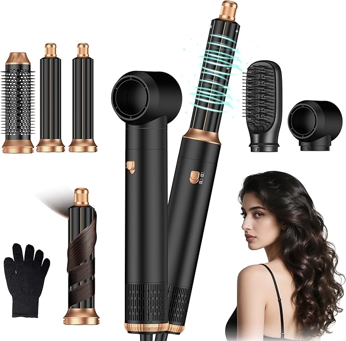 5 in 1 Hair Dryer Brush Set,Professional Negative Ionic Hot Air Styler, Air Curling Wrap Styler,Detachable Blow Dryer Brush With Auto Wrap Curlers,Hair Styling Tools For Straight/Curl/Drying/Smoothing