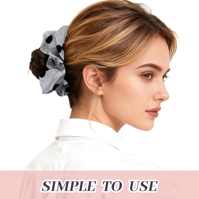 2Pcs Big Organza Hair Scrunchies for Women, Fashion Dot Printed No Crease Hair Ties for Thin Thick Hair,Soft Hair Bands No Damage for Girls, Ideal Gifts for Women (Set 12)