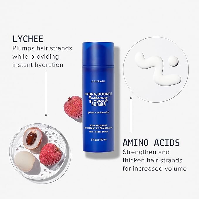 AAVRANI Hydra-Bounce Thickening Blowout Primer & Styling Cream – with Lychee & Amino Acids to Volumize, Strengthen and Protect Hair Strands – Vegan – Color-Safe – 5 Fl Oz