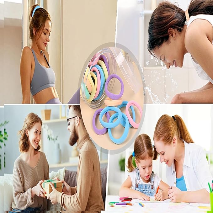 100 Pcs Seamless Hair Ties Ponytail Holders - No Damage Accessories for Thick Hair, Women, Girls, Men - Green