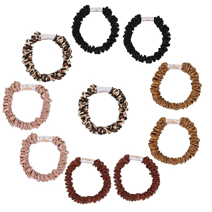 Hair Ties Silk Satin Scrunchies - Small Mini Thin Elestics Ponytail Holder Hair Bands Skinny Scrunchy For Thick Curl Hair No Crease Hair Ties Soft Accessories No Hurt Your Hair for Women and Girls