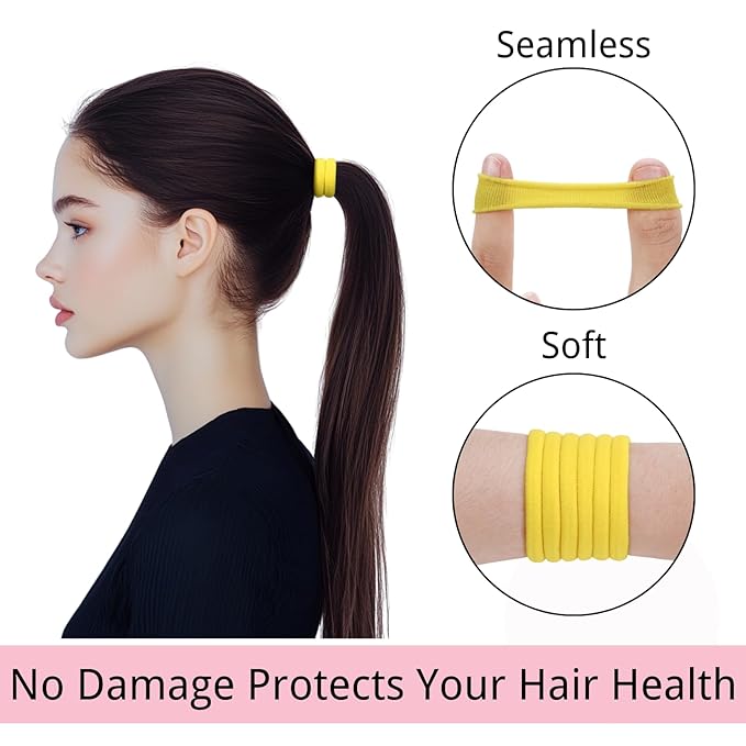 LuSeren 120 Pcs Yellow Hair Ties for Women, No Damage Soft Seamless Nylon Hair Elastics for Thick Hair, Ponytail Holders, Solid Yellow Hair Accessories