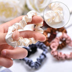 WILLBOND 30 Pcs Small Satin Silk Scrunchies Bulk for Women, Thin Hair Ties Mini Scrunchy Bands Skinny Ponytail Holders for Thick Curly Hair Pony Tails Wrist Decor(Colorful)
