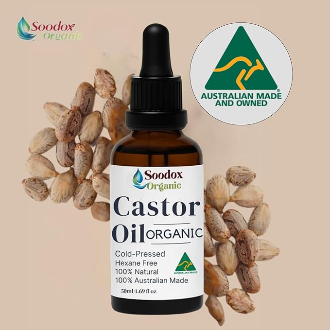 Castor Oil Organic for Hair, Skin, Face & Nail Care 50ml, Eyelashes & Eyebrows Hair Growth Oil, Cold Pressed, Unrefined & Hexane-Free, Australian Made, Bonus Dropper & Brushes, 2 pack