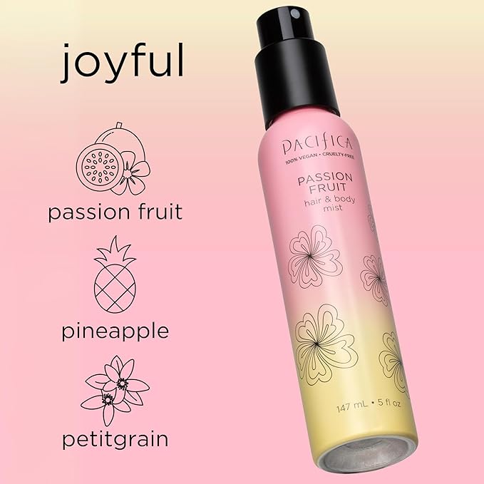 Pacifica Hair Mist Perfume & Full Body Spray for Women - Passion Fruit Body Mist Fragrance w/Pineapple, Orange Blossom, Vanilla, Sandalwood & Bergamot – Alcohol-Free, Vegan & Cruelty-Free, 5 oz