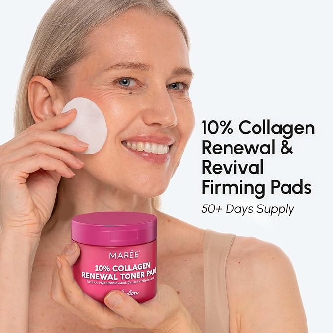 MAREE Collagen Acne Clearing Polishes - Toner Pads with Retinol - Minimizing Wrinkle Zero Pore Pads - Hydrating Toning Collagen Pad with Retinol & Centella Device - Anti Aging Brightening Wipes