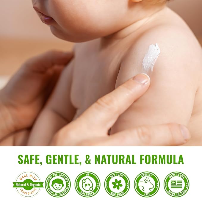 Baby Eczema Cream - Moisturizer for Dry, Itchy, Sensitive Skin & Diaper Rash - Long-Lasting Body Butter Lotion for Calming & Itch Relief (4oz)