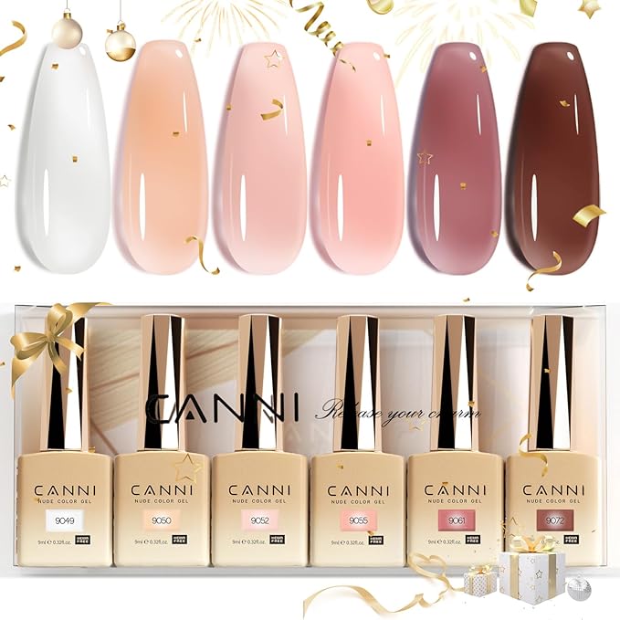 CANNI 9ml Hema-Free Jelly Gel Nail Polish Set- 6Pcs Jelly Nude Pink Neutral Transparent Milky White Colors Kit,Soak Off LED Manicure Kit DIY at Home Salon Gifts for Women Girls