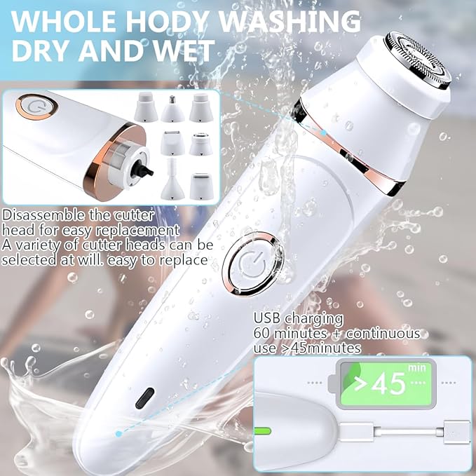 3.0 Facial Hair Removal for Women, Hair Removal for Face,7-in-1 Painless Body Shaver,Rechargeable Hair Removal kit for Facial, Legs,Underarm