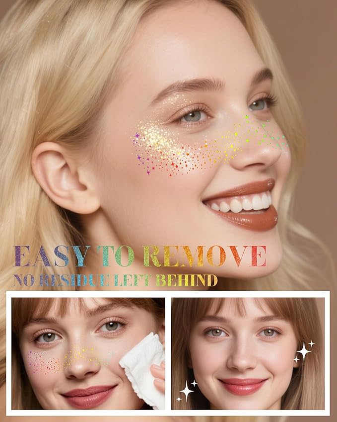 Makeup Patches, Holographic Multichrome Stickers Temporary Face Tattoos, Body Face Glitter for Women Girls, Country Concerts Singer Festival Rave Accessories (iridescent - 10 pcs)