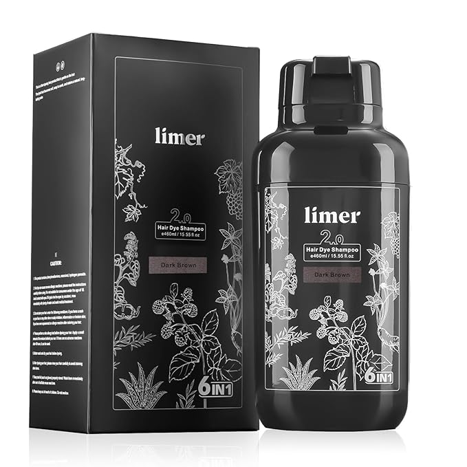 Limer Hair Dye Shampoo, Dark Brown 6-in-1 Natural Herbal Hair Color Shampoo, Semi-Permanent Gray Coverage with Pleasant Scent, Ammonia-Free Formula for Women & Men (460ml/15.55fl oz)