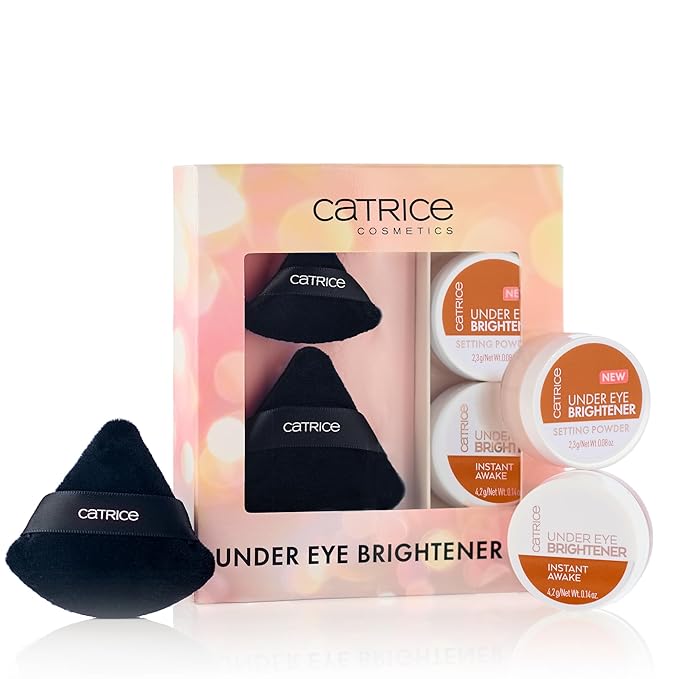 Catrice | Holiday Gift Set Under Eye Brightener & Setting Powder in 040 Dark Mocha + Magic Perfector Powder Puff Duo | Bright, Smooth & Long-Wear Finish