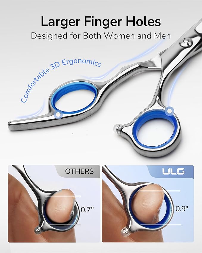 ULG Hair Cutting Scissors Thinning Shears Kit Professional Hairdressing Texturizing Salon Razor Edge Scissor Barber Kit Plus 6.5 inch Silver