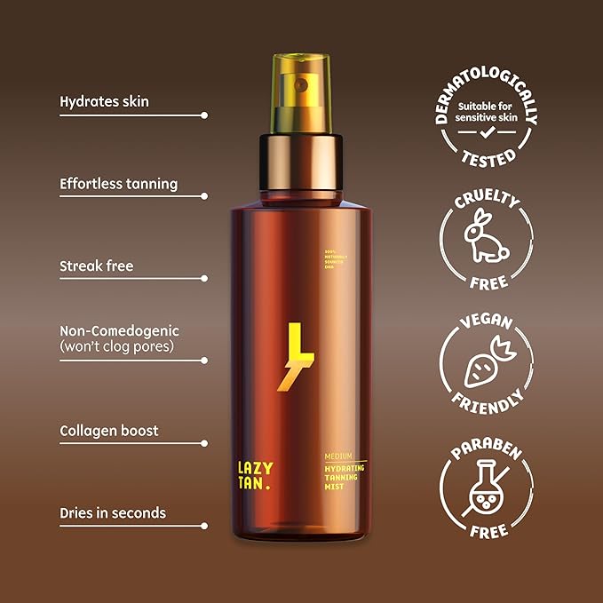 Face Tan Mist - Self Tanning Mist, Waterproof, Effortless and Natural Looking, Gradual Sun Kissed Glow, Suitable for Face and Body, Hydrating Moisturiser with Vitamin C and Vitamin E