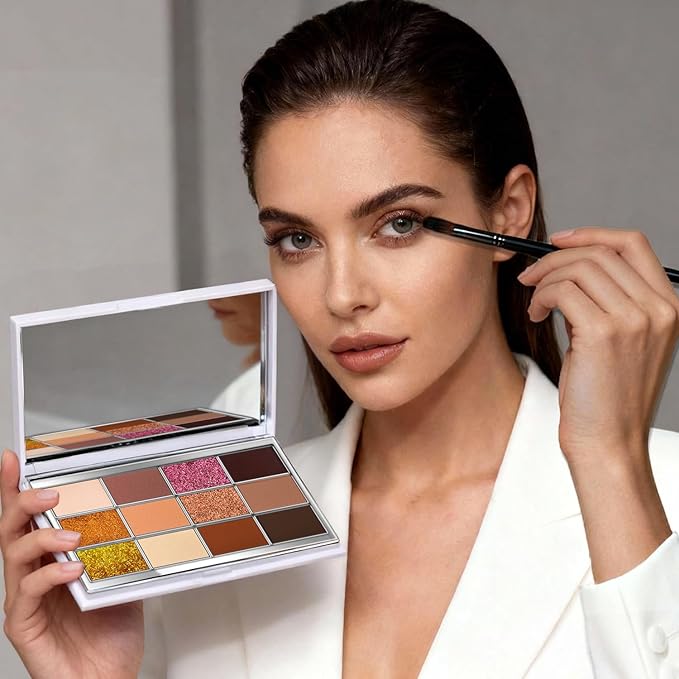 Highly Pigmented Chameleon Eyeshadow Palette, 12 Colors Sparkle Creamy Duo Chrome Multidimensional Eye Shadow Pallet, Long-Wearing Formula,easily blendable,Vegan & Cruelty Free (#01)