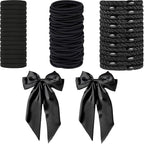 Hair Ties for women 5 styles Hair Elastics(15 No Damage Hair Ties 50 High Elastic Ties 15 Ponytail Holders 2 Big Bow Hair Clips 20Snap Hair Clips)Pain-free No Crease multiple colors for all hair types