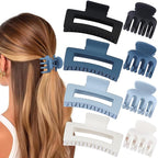Medium Hair Clips for Women 8 Pcs Small Claw Clips for Thin and Thick Hair 2 Styles Hair Claw Clips Combination Rectangle Banana Jaw Hair Accessories for Women and Girls (Blue)