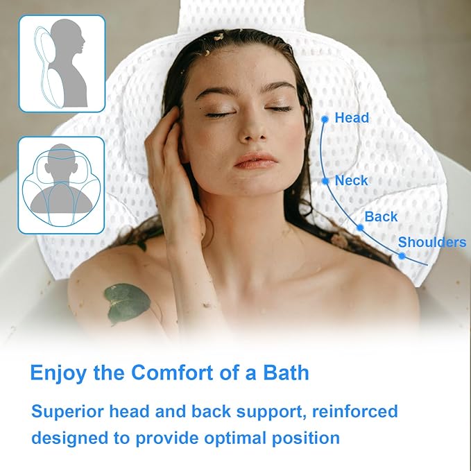 2025 Petal-Shaped Ultra-Comfort Bath tub Pillow for Head,Neck and Backrest,Extra Thick & Soft,Anti-Slip Suction Cups,Fit All Bathtubs,Washable,Luxury Bathroom Accessories,Spa Day Gifts for Women Men