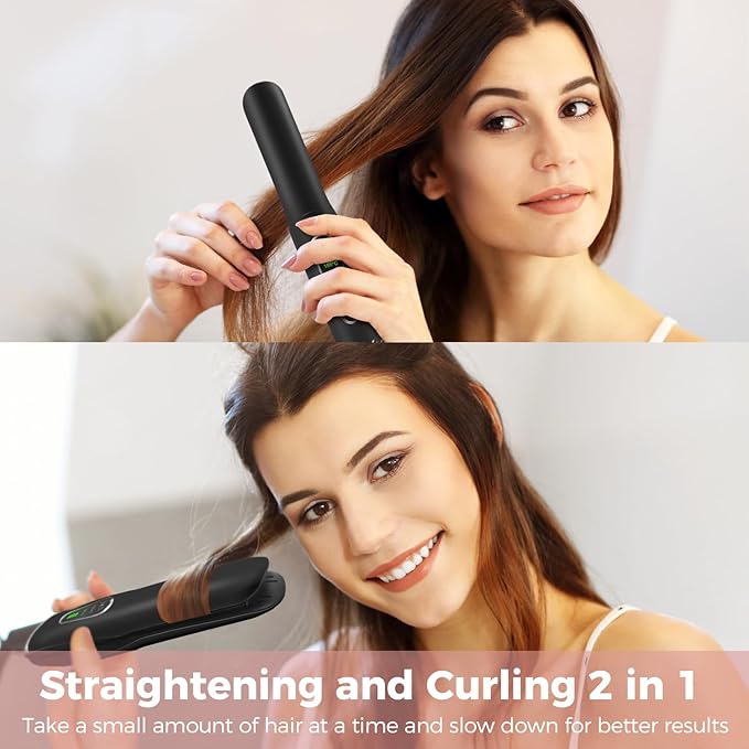 SUNMAY Cordless Hair Straightener, 0.85 Inch Titanium Portable Hair Straightener for Travel, Cordless Mini Flat Iron Hair Straighteners and Curlers 2 in 1, Dual Voltage, On-The-Go & 20S Fast Heat Up